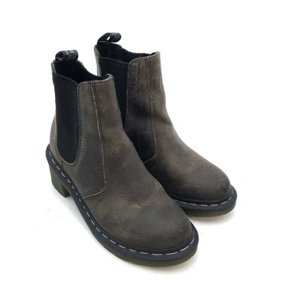 Dr. Martens Cadence Distressed Brown Leather Heeled Gothic Chelsea Boots Women 7